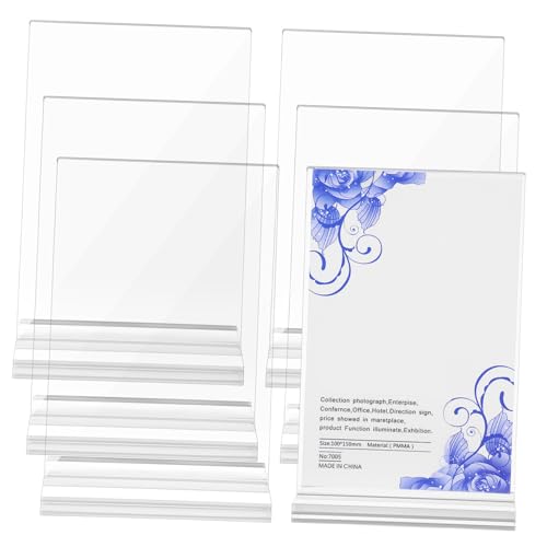 MINAOLULUS 6 Stück Acrylkarte Dokumentinhaber Menü-Display-Ständer, Tischplatte Prospekthalter Tabletop -Zeichenhalter Etikettenhalter Broschürenhalter Preishalter Transparent von MINAOLULUS