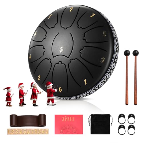 Zungentrommel, MINENICE 6 Zoll 11 Ton Handpan, C-Dur & Rostfrei Handtrommel Handpan Drum, Blattmuster Zungentrommel mit Trommeltasche und Schlaginstrumenten für Meditation und Musiktherapie (Schwarz) Zungentrommel, MINENICE 6 Zoll 11 Ton Handpan, C-Dur & Rostfrei Handtrommel Handpan Drum, Blattmuster Zungentrommel mit Trommeltasche und Schlaginstrumenten für Meditation und Musiktherapie (Schwarz) von MINENICE