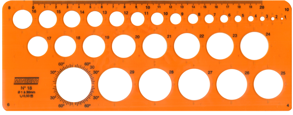 MINERVA Kreisschablone 18, Kreise von 1-30 mm von MINERVA