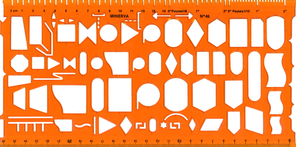 MINERVA Organigraph Schablone Symbole 45, von MINERVA
