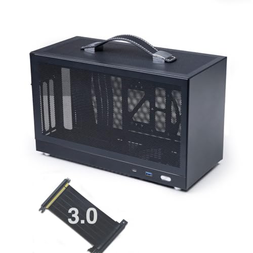 MININGEEK MiniNeo S400 Tragbares Mini-ITX-Gehäuse, 10 l, mit fortschrittlichem, belüftetem Panel, Typ-C-USB3.0-Anschlüsse, Dreifach-Slot-GPU, Kabelmanagementsystem, mit PCIe 3.0 16X Riser-Kabel von MININGEEK