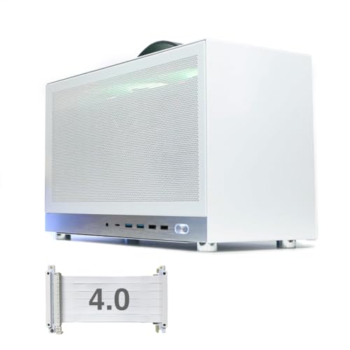 MiniNeo S400 Tragbares Mini-ITX-Gehäuse, 10 l, mit fortschrittlichem, belüftetem Panel, Typ-C-USB3.0-Anschlüsse, Dreifach-Slot-GPU, Kabelmanagementsystem, mit PCIe 16X Riser-Kabel (Weiß Gen4) von MININGEEK