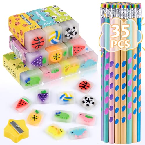 MINISOISO Bleistifte mit Radiergummi Kinder Set, 10 Kinder-Radiergummis und 35 dreieckige Bleistifte für Kinder, Bleistifte HB mit Bleistiftspitzer, Geburtstags für Kinder, Mitgebsel Kindergeburtstag MINISOISO Bleistifte mit Radiergummi Kinder Set, 10 Kinder-Radiergummis und 35 dreieckige Bleistifte für Kinder, Bleistifte HB mit Bleistiftspitzer, Geburtstags für Kinder, Mitgebsel Kindergeburtstag von MINISOISO