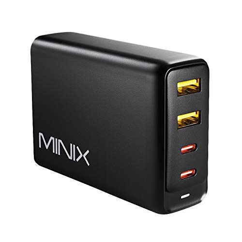 MINIX 100 W Turbo GaN Ladegerät mit 4 Anschlüssen, universelles Schnellladegerät 2 x USB-C Power Delivery 3.0 (max. 100 W), 2 x USB-A Quick Charge 3.0 (max. 18 W), direkt von MINIX. (NEO P2) von MINIX