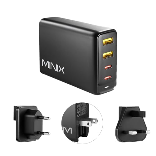 MINIX 100 W Turbo GaN Ladegerät mit 4 Anschlüssen, universelles Schnellladegerät 2 x USB-C Power Delivery 3.0 (max. 100 W), 2 x USB-A Quick Charge 3.0 (max. 18 W), direkt von MINIX. (NEO P2) von MINIX