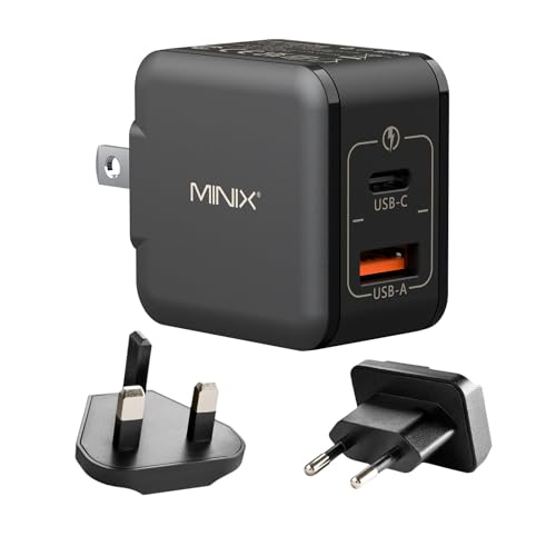 MINIX NEO P1 Mini 33W PPS 2-Port GaN Ladegerät 1 USB-C Port Schnellladegerät, 1 USB-A Port Schnellladegerät 3.0. Kompatibel mit iPhone 8-15 Serie, Galaxy S10-S21, Pad und mehr. von MINIX