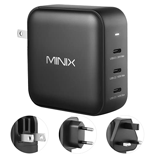 MINIX NEO P140 GaN III 140W USB-C-Ladegerät mit 3 USB-C-Anschlüssen (max. 140 W), faltbares Schnellladegerät, kompatibel mit MacBook Pro/Air, iPad Pro, iPhone 14 Pro/13,Galaxy, Laptop und mehr. von MINIX
