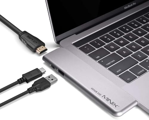 MINIX NEO SD4 USB-C Multiport 480 GB SSD Speicher-Hub für Apple MacBook Air/Pro | HDMI 4K @ 60Hz | Thunderbolt 3 | USB 3.0, verkauft von MINIX Technology Limited. (Space Gray) von MINIX