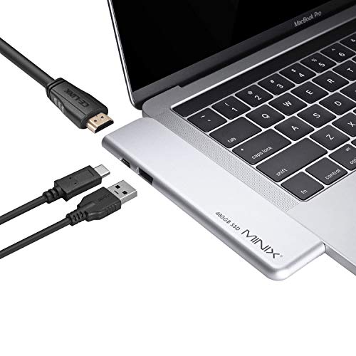 MINIX NEO SD4 USB-C Multiport 480 GB SSD Storage Hub für Apple MacBook Air/Pro | HDMI 4K @ 60 Hz | Thunderbolt 3 | USB 3.0, verkauft von MINIX Technology Limited. (Silber) von MINIX