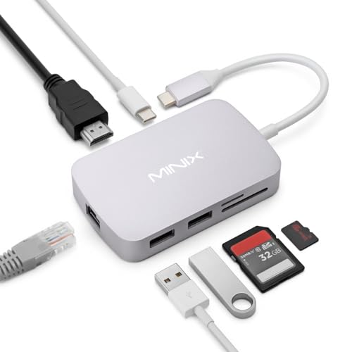 MINIX USB C Adapter, 7 in 1 USB C Hub mit 4K 60Hz HDMI,Gigabit Ethernet, 2 USB 3.0, 100W PD Laden, SD/TF Kartenleser, kompatibel mit MacBook Pro/Air, iPad Air/Pro, iMac, Laptop, PC, Grau MINIX USB C Adapter, 7 in 1 USB C Hub mit 4K 60Hz HDMI,Gigabit Ethernet, 2 USB 3.0, 100W PD Laden, SD/TF Kartenleser, kompatibel mit MacBook Pro/Air, iPad Air/Pro, iMac, Laptop, PC, Grau von MINIX