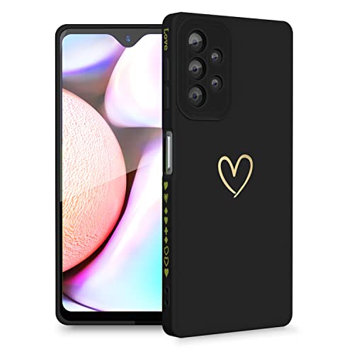 Kompatibel mit Samsung Galaxy A13 4G Hülle, Fashion Gold Love-Heart Pattern Design, schlankes Silikagel, stoßfest, seitlich beschichtetes Herzmuster, schmale Handyhülle für Frauen und Mädchen-Black von MINSCOSE