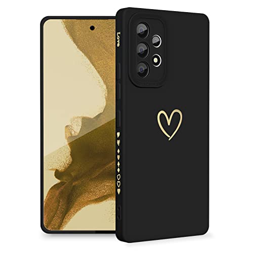 Kompatibel mit Samsung Galaxy A53 5G Hülle, Fashion Gold Love-Heart Pattern Design, schlankes Silikagel, stoßfest, seitlich beschichtetes Herzmuster, schmale Handyhülle für Frauen und Mädchen-Black von MINSCOSE