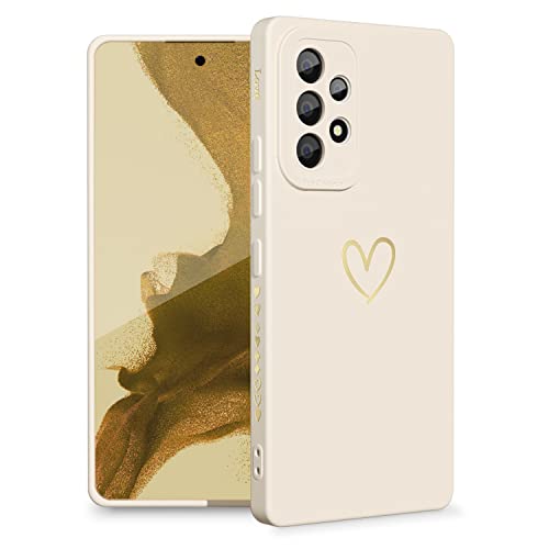 Kompatibel mit Samsung Galaxy A53 5G Hülle, niedliches Gold Love-Heart Pattern Design, schlankes Silikagel, stoßfest, seitlich beschichtetes Herzmuster, schmale Handyhülle für Frauen und Mädchen-White von MINSCOSE