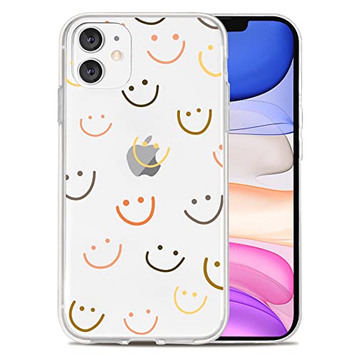 Kompatibel mit iPhone 11, transparente Hülle, buntes Smiley-Gesicht, niedliches, lustiges Design, ästhetisch, trendig, modisch, flexibel, TPU-Gummi für Frauen und Mädchen für iPhone 11 von MINSCOSE