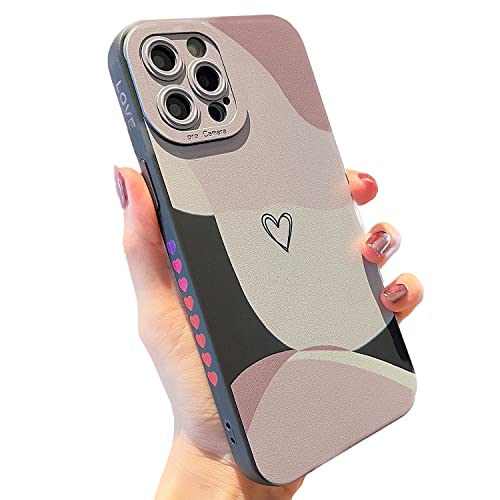 Kompatibel mit iPhone 12 Pro Max Hülle, süßes Colorful Heart mit Liebesbriefen und schützendem Kameraobjektiv-Design, dünne Silikagel-stoßfeste Seitenherz-Handyhülle für Frauen und Mädchen-Black von MINSCOSE