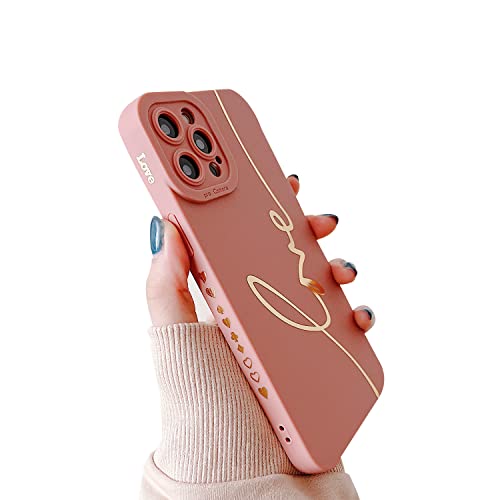Kompatibel mit iPhone 12 Pro Max Hülle, süßes Linienmuster mit Liebesbriefen und schützendem Kameraobjektiv-Design, dünne Silikagel-stoßfeste Seitenherz-Handyhülle für Frauen und Mädchen-Pink von MINSCOSE
