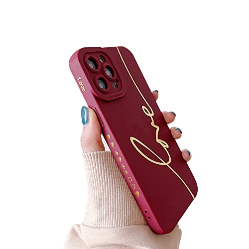 Kompatibel mit iPhone 14 Pro Max Hülle, süßes Linienmuster mit Liebesbriefen und schützendem Kameraobjektiv-Design, dünne Silikagel-stoßfeste Seitenherz-Handyhülle für Frauen und Mädchen-Burgundy von MINSCOSE