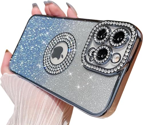 MINSCOSE Glitzer-Schutzhülle, kompatibel mit iPhone 12 Pro Max, luxuriös, niedliches glitzerndes Diamant-Design mit glitzernder Kameraschutz-Beschichtung, Logo-Ansicht, ästhetisch, stoßfest, für Damen von MINSCOSE