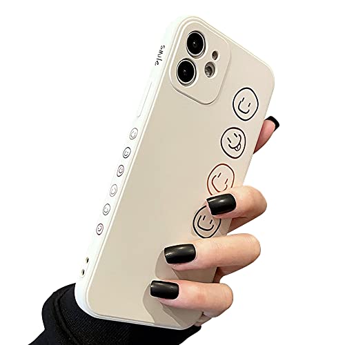 MINSCOSE Handyhülle Kompatibel mit iPhone 11, Schutzhülle Smiley Gesicht Niedliches Gemaltes Design Case Weiches Flüssiges Silikon für Frauen Mädchen Mode Schlank Weich Flexibel TPU-White von MINSCOSE