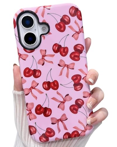 MINSCOSE Kirsche Print Phone Hülle für iPhone 16 Hülle,Luxus Girly Niedlich Bow Trendy Muster,Slim Thin Hard Plastic Soft Silicone Cover für Frauen Mädchen für iPhone 16-Rosa MINSCOSE Kirsche Print Phone Hülle für iPhone 16 Hülle,Luxus Girly Niedlich Bow Trendy Muster,Slim Thin Hard Plastic Soft Silicone Cover für Frauen Mädchen für iPhone 16-Rosa von MINSCOSE