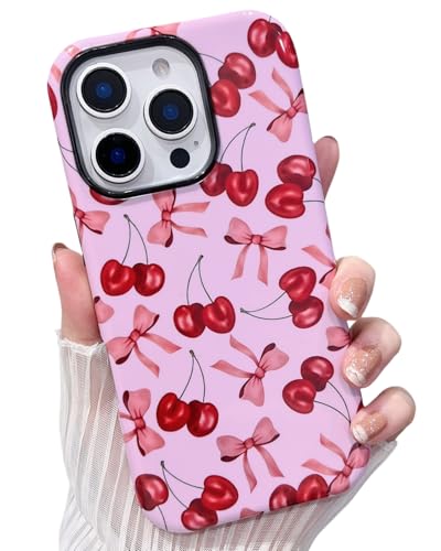 MINSCOSE Kirsche Print Phone Hülle für iPhone 16 Pro Max Hülle,Luxus Girly Niedlich Bow Trendy Muster,Slim Thin Hard Plastic Soft Silicone Cover für Frauen Mädchen für iPhone 16 Pro Max-Rosa MINSCOSE Kirsche Print Phone Hülle für iPhone 16 Pro Max Hülle,Luxus Girly Niedlich Bow Trendy Muster,Slim Thin Hard Plastic Soft Silicone Cover für Frauen Mädchen für iPhone 16 Pro Max-Rosa von MINSCOSE