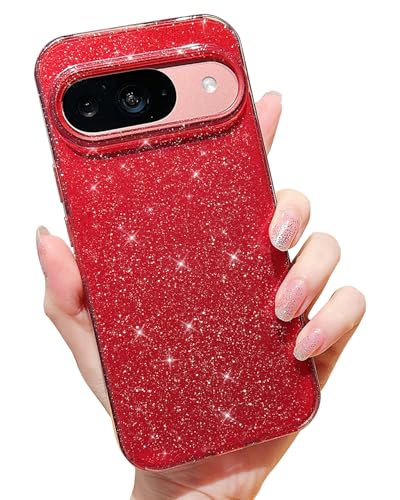 MINSCOSE Kompatibel mit Google Pixel 9/9 Pro, niedlicher Glitzer, dünn, dünn, stoßfest, TPU, glitzernd, für Damen und Mädchen, für Google 9/9 Pro 16,3 cm (6,3 Zoll), Weinrot von MINSCOSE