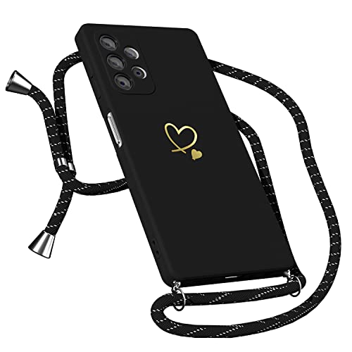 MINSCOSE Kompatibel mit Samsung Galaxy A13 4G Hülle, Necklace Handyhülle mit Band,niedliches Love-Heart Pattern Design, stoßfest, seitlich beschichtetes Herzmuster für Frauen und Mädchen-Black von MINSCOSE