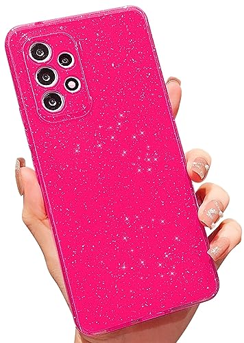 MINSCOSE Kompatibel mit Samsung Galaxy A53 5G Hülle, niedlicher Bling-Glitzer, dünn, dünn, stoßfest, TPU, glitzernde Hülle für Damen und Mädchen, für Galaxy A53, 16,5 cm, Hot Pink von MINSCOSE