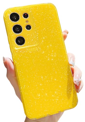 MINSCOSE Kompatibel mit Samsung Galaxy S21 Ultra 17,7 cm (6,8 Zoll) Hülle, niedliche Neonfarbe, glitzernd, dünn, stoßfest, Silikon, glitzernd, weiche TPU-Handyhülle für Damen, Mädchen, Gelb von MINSCOSE