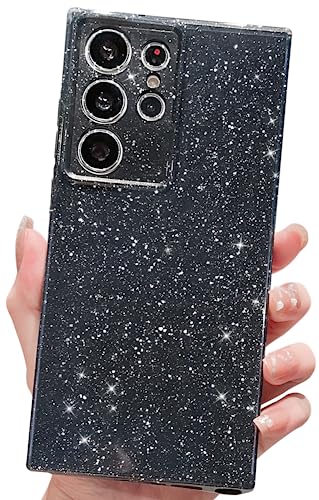 MINSCOSE Schutzhülle für Samsung Galaxy S22 Ultra, niedliche Neonfarben, glitzernd, dünn, stoßfest, Silikon, glitzernd, weiche TPU-Handyhülle für Damen und Mädchen, Schwarz von MINSCOSE