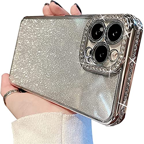 MINSCOSE Kompatibel mit iPhone 12 Pro Hülle, luxuriöse Glitzer-Strass-Bling Diamant-Glitzer, glänzender Stoßfänger und Kameraobjektiv-Design, transparente Handyhülle für Frauen und Mädchen, Silber von MINSCOSE