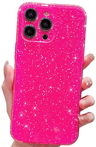 MINSCOSE Kompatibel mit iPhone 12 Pro Max Hülle, niedliche neonfarbene helle Farbe, glitzernd, dünn, dünn, stoßfest, Silikon, Funkelnde Hülle, weiche TPU-Handyhülle für Frauen und Mädchen, Hot Pink von MINSCOSE