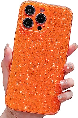 MINSCOSE Kompatibel mit iPhone 12 Pro Max Hülle 17 cm (6.7 Zoll), niedliche neonfarbene helle Farbe, glitzernd, dünn, stoßfest, Silikon, weiche TPU-Handyhülle für Frauen und Mädchen, Orange von MINSCOSE