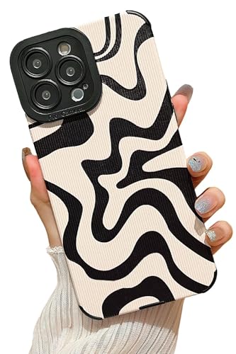 MINSCOSE Kompatibel mit iPhone 12 Pro Max HülleHandyhülle Fashion Wave Simple Cute Zebra Stripes Muster Wellen Design,weiches PU-Leder, Silikon für Frauen und Mädchen, Schwarz von MINSCOSE