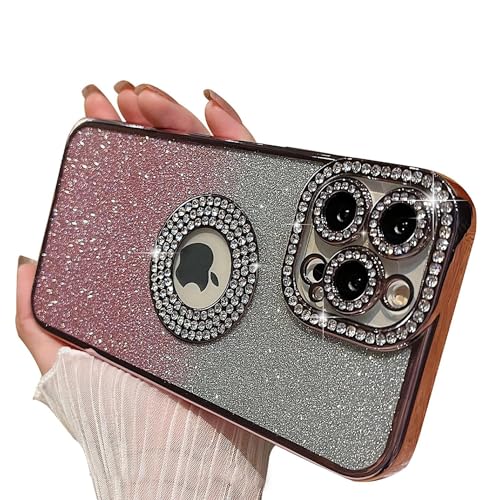 MINSCOSE Kompatibel mit iPhone 13 Pro Max Glitzer-Hülle, luxuriöses, niedliches glitzerndes Diamant-Design mit glitzerndem Kameraschutz, Logo-Ansicht, ästhetisch, stoßfester Stoßfänger für Frauen und von MINSCOSE