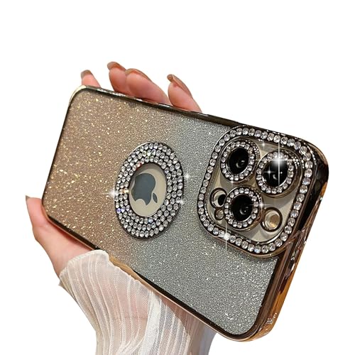 MINSCOSE Kompatibel mit iPhone 14 Pro Max Glitzer-Hülle, luxuriöses, niedliches glitzerndes Diamant-Design mit glitzerndem Kameraschutz, Logo-Ansicht, ästhetisch, stoßfester Stoßfänger für Frauen und von MINSCOSE