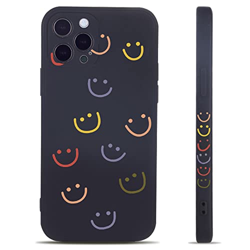 MINSCOSE Kompatibel mit iPhone 14 Pro Max Hülle, Smiley Smile Face Cute Painted Design Soft Liquid Silikon für Frauen Mädchen Mode Slim Weich Flexibel TPU Gummi für iPhone 14 Pro Max (schwarz) von MINSCOSE