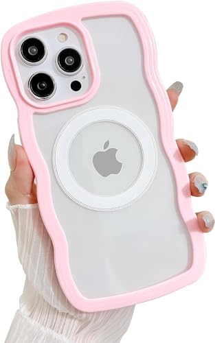 MINSCOSE Magnetische Schutzhülle für iPhone 15 Pro, kompatibel mit Magsafe, niedlicher, lockiger Wellenrahmen mit klaren modischen Designs, weiches TPU, stoßfest, langlebig, Schutzhülle für Mädchen von MINSCOSE