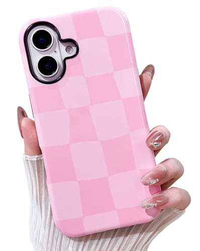 MINSCOSE Schachbrett-Schutzhülle für iPhone 16, niedliches ästhetisches Karomuster-Design, schlank, dünn, Hartplastik, weiches Silikon, für Damen und Mädchen, für iPhone 16, 15,5 cm (6,1 Zoll von MINSCOSE