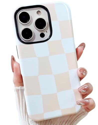 MINSCOSE Schachbrett-Schutzhülle für iPhone 16 Pro Max, niedliches ästhetisches Karomuster-Design, schlank, dünn, Hartplastik, weiches Silikon, für Damen und Mädchen, für iPhone 16 Pro Max, 17,5 cm von MINSCOSE