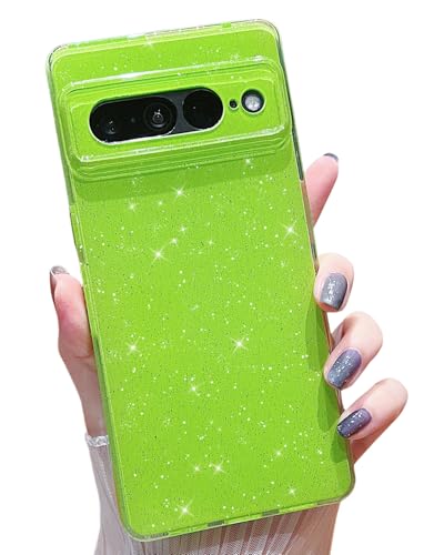 MINSCOSE Schutzhülle für Google Pixel 7 Pro, Neon-Hülle, niedlicher Glitzer, dünn, dünn, stoßfest, TPU, glitzernd, für Damen und Mädchen, für Google 7 Pro 17,5 cm (6,7 Zoll), Neongrün von MINSCOSE
