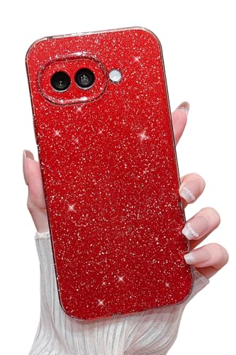 MINSCOSE Schutzhülle für Google Pixel 9a, niedlich, glitzernd, dünn, dünn, stoßfest, TPU, glitzernd, für Damen und Mädchen, 16,3 cm (6,3 Zoll), Weinrot von MINSCOSE