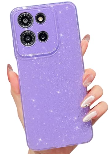 MINSCOSE Schutzhülle für Moto G 5G 2025, niedlich, super lebendig, Neon-Glitzer, glänzend, dünn, dünn, stoßfest, Kameraschutz, für Damen und Mädchen, Violett von MINSCOSE