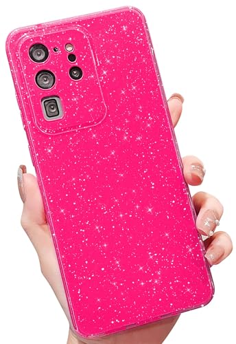 MINSCOSE Schutzhülle für Samsung Galaxy S20 Ultra 5G, niedliches Neonfarben, glitzernd, dünn, stoßfest, Silikon, glitzernd, für Damen und Mädchen, 17,5 cm (6,9 Zoll), Hot Pink von MINSCOSE