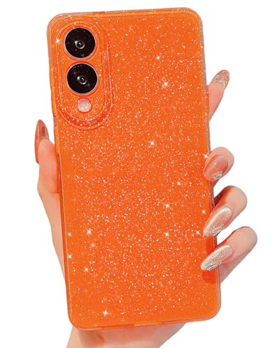 MINSCOSE Schutzhülle für Samsung Galaxy S25 Edge, niedlich, ästhetisch, glitzernd, dünn, stoßfest, weiches TPU, glitzernd, glänzend, für Damen und Mädchen, 17 cm (6,7 Zoll), Orange von MINSCOSE