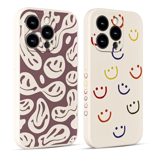 MINSCOSE Schutzhülle für iPhone 13, lustiges Smiley-Gesicht, süßes Lächel-Design, Mädchen, flüssige Silikonhüllen, schlank, weiches Gel-Gummi, Ganzkörper-schützendes Mikrofaserfutter, für Frauen und von MINSCOSE
