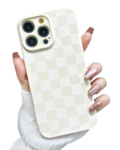 MINSCOSE Schutzhülle für iPhone 13 Pro Max, ästhetisches Karomuster, Schachbrettmuster, trendiges, schlankes TPU, stoßfest, vollständiger Kameraschutz, Weiß von MINSCOSE