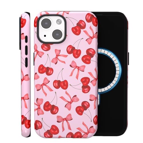 MINSCOSE Schutzhülle für iPhone 14 Plus/15 Plus, kompatibel mit MagSafe, niedliches Kawaii-Schleife, trendiges Muster, dünn, stoßfest, magnetische Schutzhülle für Damen und Mädchen, Rosa von MINSCOSE
