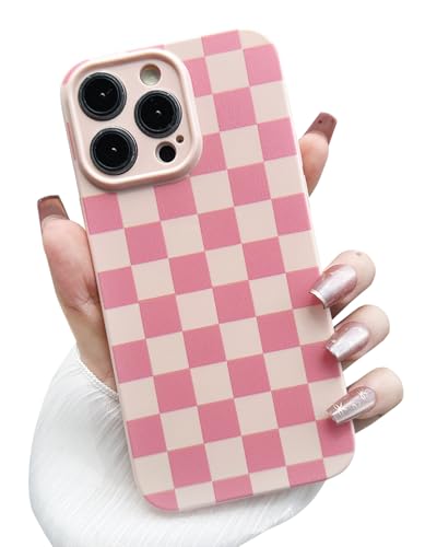 MINSCOSE Schutzhülle für iPhone 14 Pro Max, ästhetisches Karomuster, Schachbrettmuster, trendiges, schlankes TPU, stoßfest, vollständiger Kameraschutz, Rosa von MINSCOSE