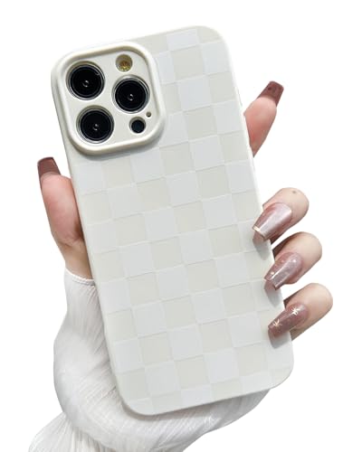 MINSCOSE Schutzhülle für iPhone 15 Pro Max, ästhetisches Karomuster, Schachbrettmuster, trendiges, schlankes TPU, stoßfest, vollständiger Kameraschutz, Weiß von MINSCOSE
